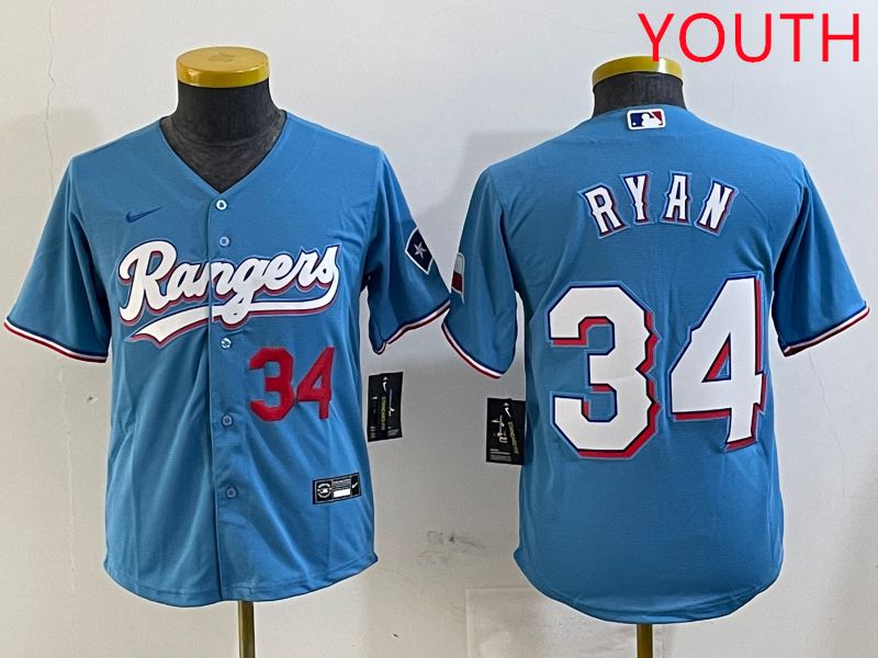 Youth Texas Rangers 34 Ryan Light Blue Game 2025 Nike MLB Jersey style 4
